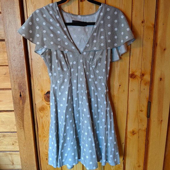 MINKPINK Olive Polkadot Cape Dress - Size S - Picture 3 of 8